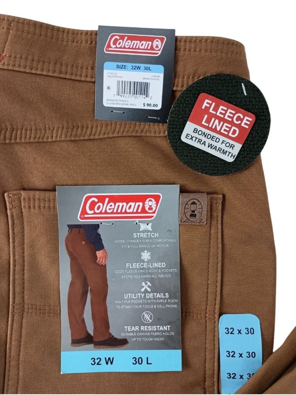 Coleman Men's Pants Fleece Lined Tear Resistant Stretch Utility Pant 32 x 30 Tof - Picture 5 of 7